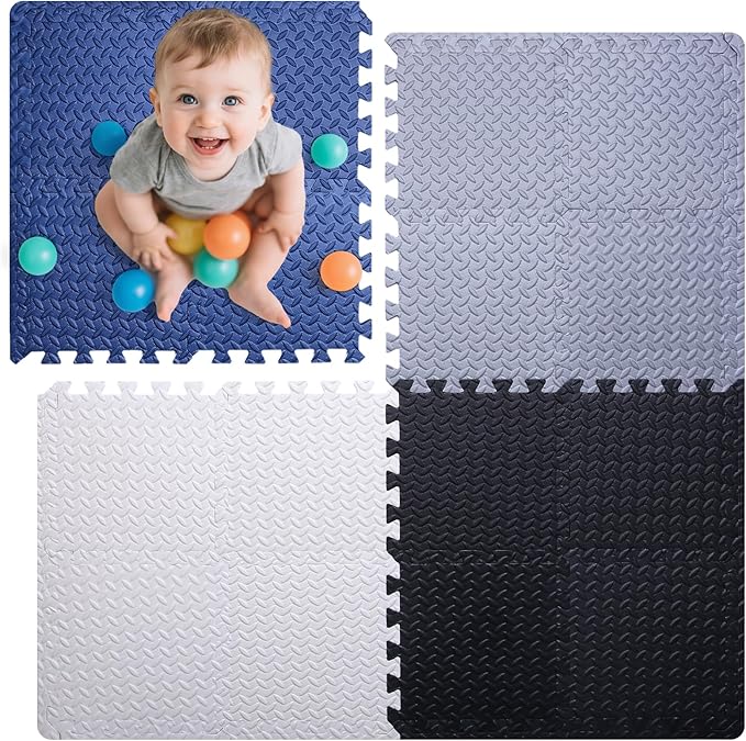 Coolcandy Baby Foam Play Mat 16Pcs with Edge Strips, 4 Colors Interlocking Floor Tiles, 0.4″ Thickened Non-Slip Puzzle Floor Mat for Infants Toddlers Playroom & Daycare