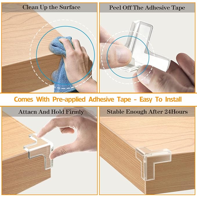 12 Pack Corner Protector, Clear Corner Guards Table Edge Protectors, Baby Safety Corner Bumpers Covers, Furniture & Sharp Corner Baby Proofing, T Shaped