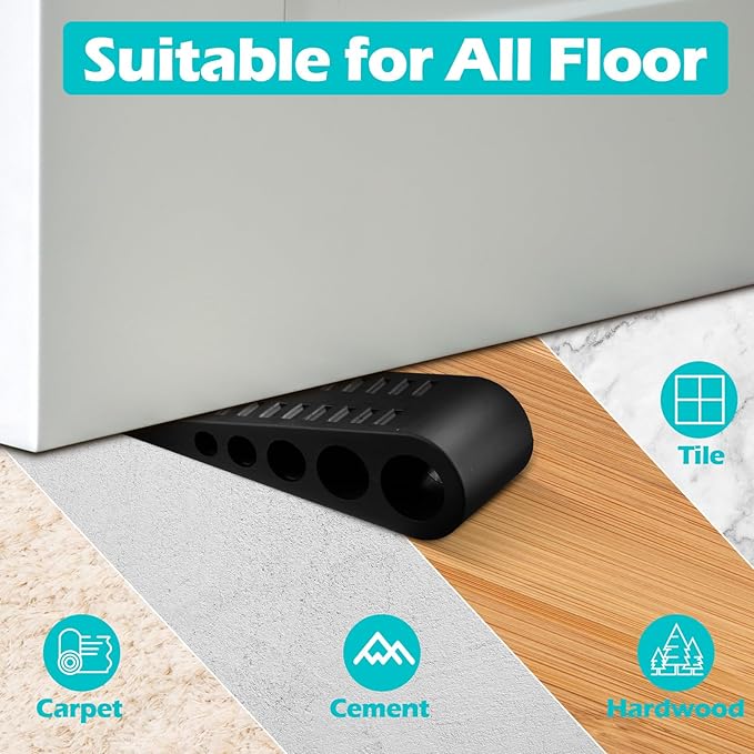 Tuanse 12 Pack Rubber Door Stoppers for Bottom of Door Stop Wedge with Holder Heavy Duty Doorstop for Home Office Dorm Classroom Garage Stackable on Multi Floor Carpet(Black)