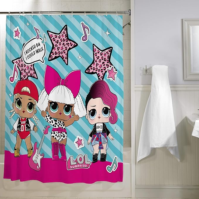 Franco Kids Bathroom Decorative Fabric Shower Curtain, 72 in x 72 in, L.O.L. Surprise!