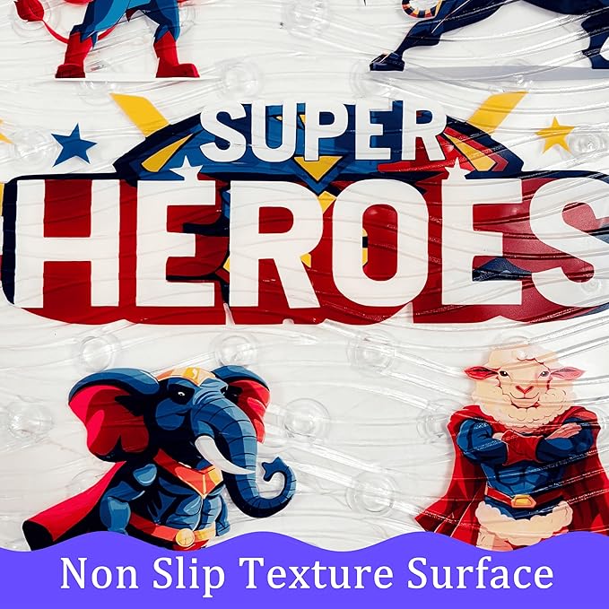 BEEHOMEE Bath Mats for Tub Kids,Baby Toddler - Large Cartoon Non-Slip Bathroom Bathtub Anti-Slip Shower Mats for Floor 35x15,Machine Washable XL Size Bathroom Mats (Super Heroes)