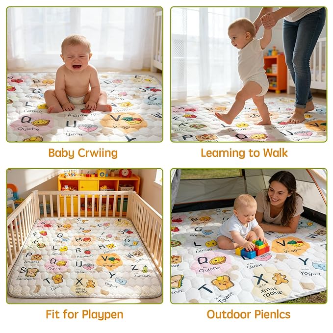 Baby Play Mat for Floor Playpen - 50" X 50" Playpen Mat,Thick One-Piece Crawling, Odorless Floor Mat, Non-Slip Cushioned Baby Playmat for Infants,Babies,Toddlers. Foldable and Machine Washable