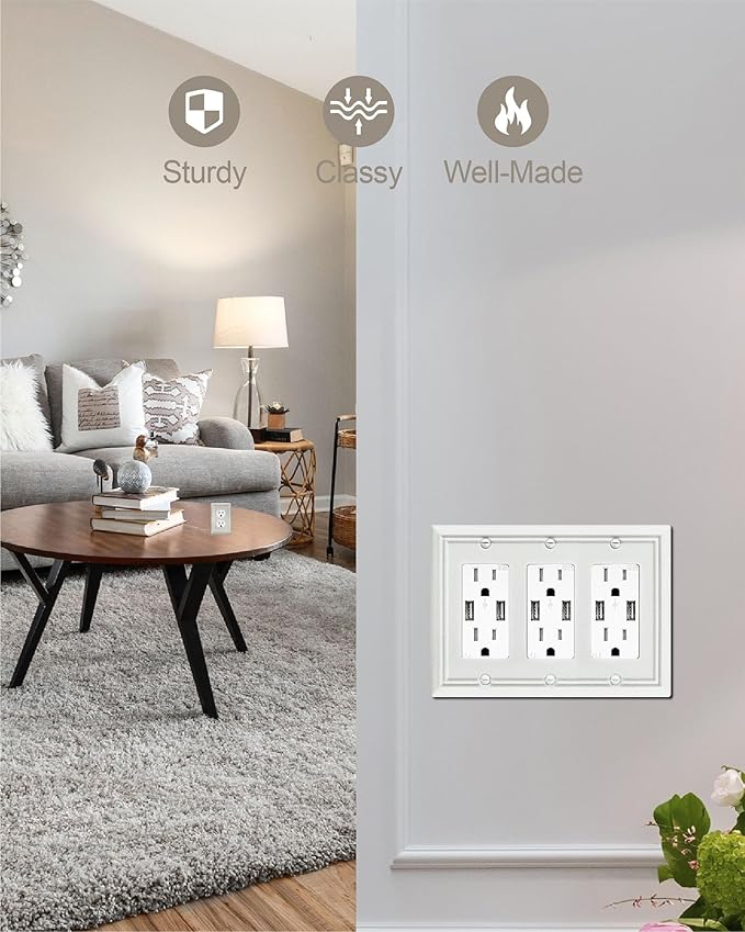 1-Pack Triple Decorator Wall Plate, Off White Wall Outlet Cover for GFCI Outlet, Dimmer Switch, Durable Metal, 6.77''*4.88'', Midsize