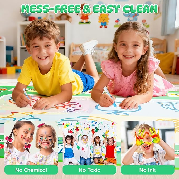 Water Doodle Mat 40 X 32 Iches Mess Free Coloring Magic Drawing Mat Toddlers Educational Kids Toys,Birthday Christmas Gifts for 3 4 5 6 7 8 Years Old Boys Girls