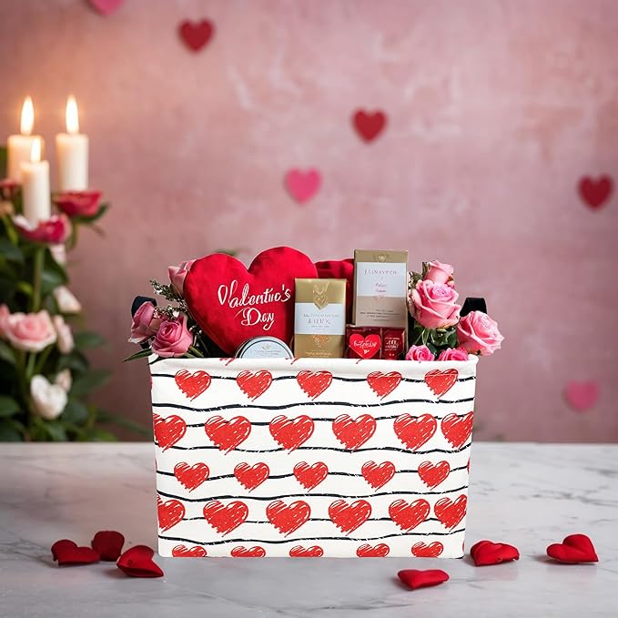 ASKETAM Valentine's Day Basket Gift for Empty Cute Heart Large Storage Bin for Kid and Baby Room Décor (Red Love)