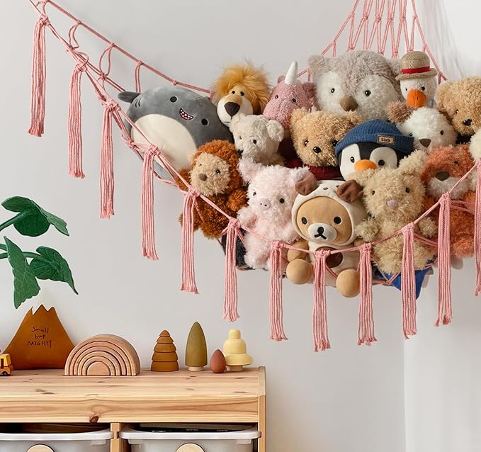 Stuffed Animal Storage Hammock or Net Corner - Large Toy Hammock Net for Stuffed Animals Room Decor - Cute Stuff Animal Organizer Plush Holder - Kids Baby Nursery Essentials Wall Bedroom Home Decor