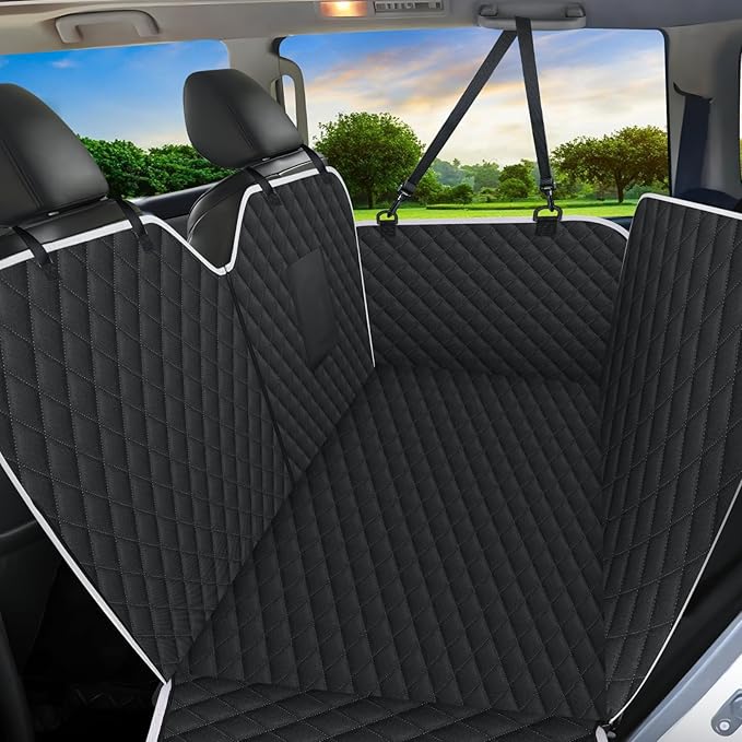 Meolsaek Car Seat Cover for Dogs, Non-Slip Rear Waterproof Car Bench Seat Cover for Back Seat, Dog Car Seat Cover for Trucks SUVs Most Cars (Black-Zipper)
