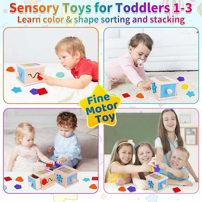 FCSONU Toddlers Montessori Coin Box Toys for 1 2 3 Year Old Boys Girls, Wooden Baby Toys for Toddlers 1-3, Color Sorting Stacking Sensory Toys for Ages 2-3, Easter Birthday for Kids