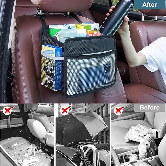 Uplien Car Back Seat Organizer and Storage Bag, Premium 1680D Oxford Cloth Collapsible Universal Hanging Car Seat Back Organizer for Kids & Adults