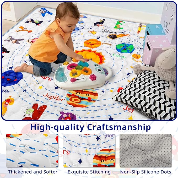 Solar System Baby Gyms Playmats for Playpen, 50"×50" Thicken ABC Alphabet Learning Mat Toddlers Padding Crawling Mat