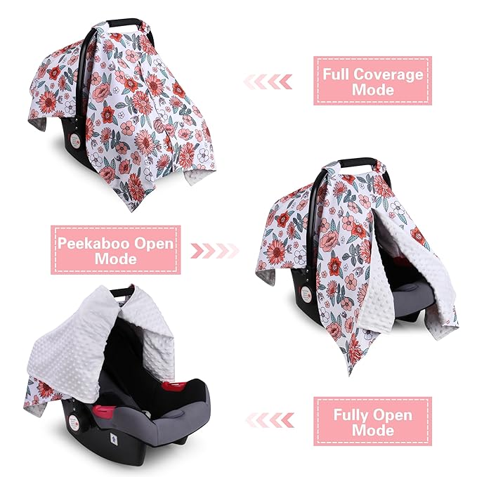 Rquite Car Seat Cover Baby, Carseat Covers Baby for Girl Boy, Warm Minky Infant Car Seat Cover Winter, Peekaboo Opening Car Seat Canopy, Multi-use Baby Carrier, Stroller, Nursing Cover, Minky Blanket