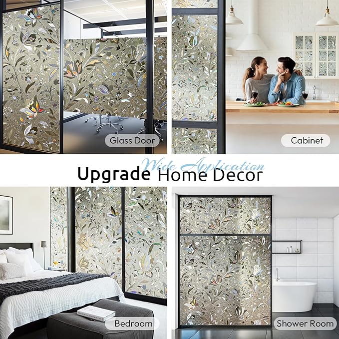 rabbitgoo Window Privacy Film, Decorative Stained Glass Window Film, Heat Blocking Glass Clings, Renter-Friendly Static Cling Frosted Sticker Covering for Home, Taupe Tulip 17.5" x 78.7"