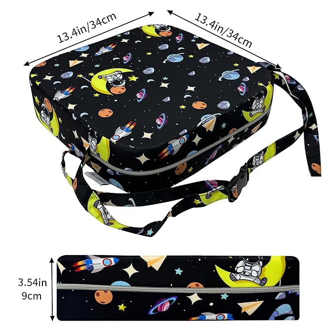 Toddler Booster Seat for Dining Table, Waterproof Kids Booster Seat for Kitchen Chair, High Density Foam Cushion with Non-Slip Bottom, Washable Cover & Adjustable Straps (Black Starry Sky)