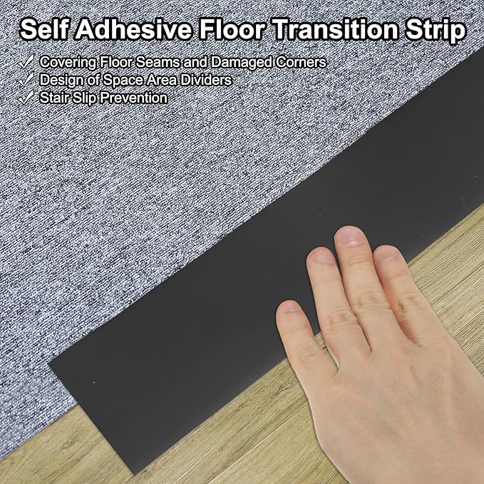 PATIKIL Self Adhesive Floor Transition Strip 20 ft x 2" Vinyl Flat Divider Flooring for Joining Floor Gaps Carpet Transition Floor Tiles, Black