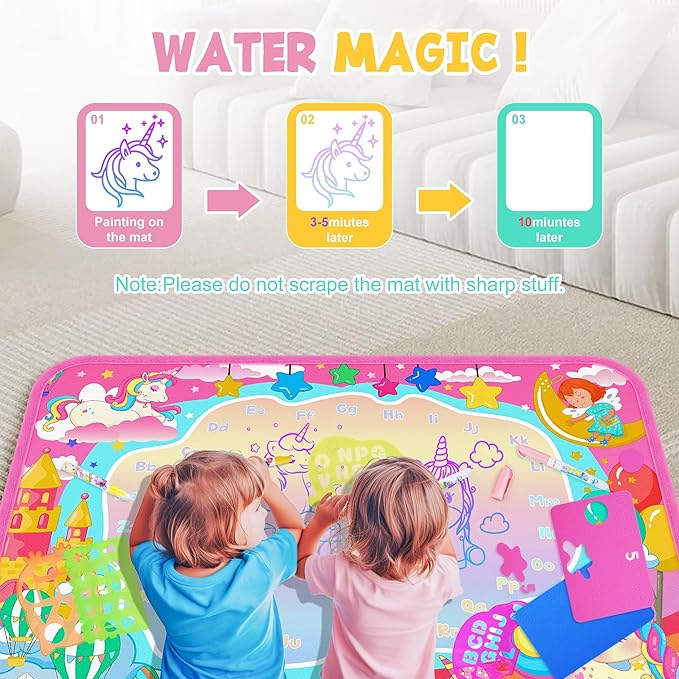 MAIGOZON Water Doodle Mat, Unicorn Drawing Mat for Toddlers, Kids Water Painting Pad Coloring Board Set, Art Supplies for Toddlers, No Mess Crafts Birthday Christmas Gifts for Girls Ages 3 4 5 6 7 8