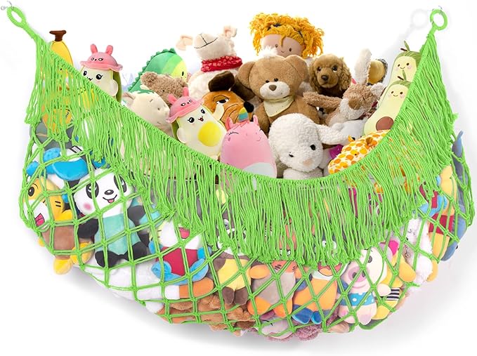 Stuffed Animal Hammock - Extra Large 63'' Long, Stuffed Animal Storage, stuffed animal Holder net, Hammock Large, Storage Hanging Organizer - Apple green
