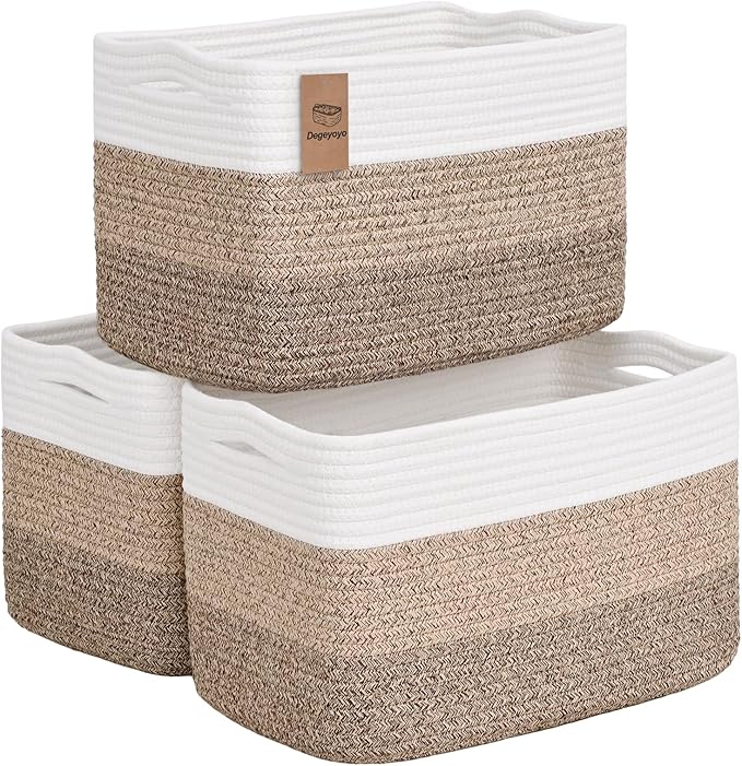 Degeyoyo Woven Storage Baskets, Baskets for Organizing, 3 Pack Woven Basket for Storage, Storage Baskets for Shelf, Towel, Toy, Book, Closet, Baby 15"×10"×9"