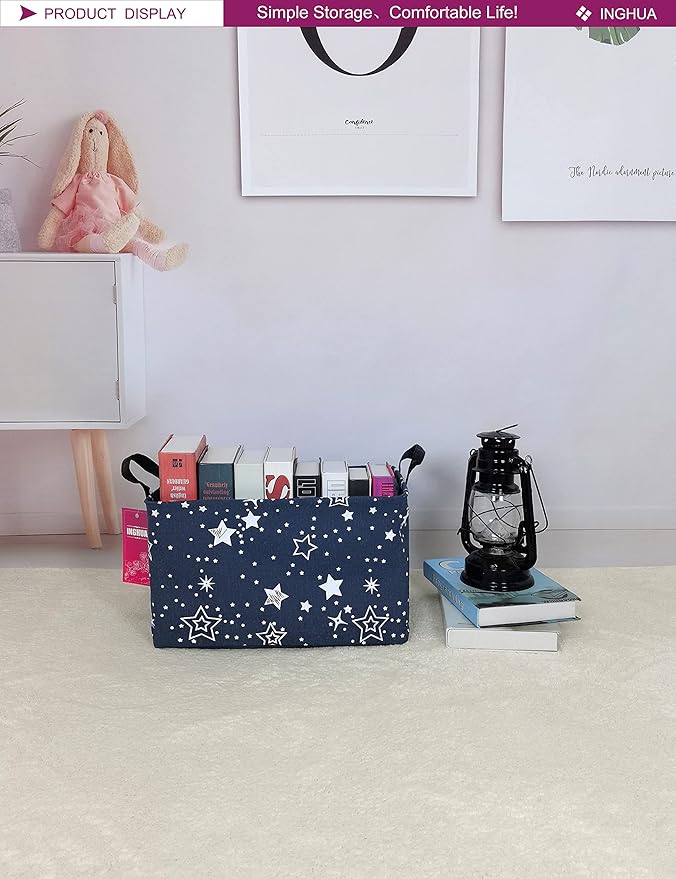 INGHUA Rectangular Storage Basket Fabric Organizer Bin for Toys,Books,Clothes,Gifts,Pets-Perfect for Home,Office,Nursery,Dorm,Shelf(Rec-Blue star )