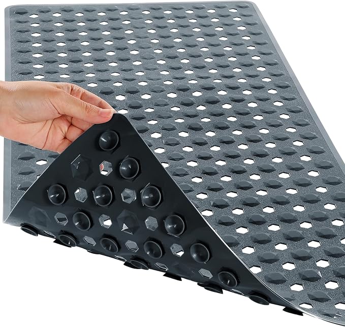 Yimobra Bathtub Mat Non Slip, 27.5"x15.5" Machine Washable Shower Floor Mat, Soft on Feet, Bathmat with Drain Holes and Suction Cups, Bathroom Essentials, Dark Grey