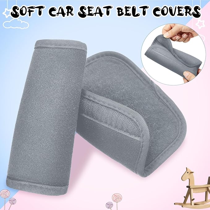 Riakrum 6 Pieces Baby Car Seat Strap Covers Soft Belt Pads Cover for Kids Car Seat Straps Shoulder Pads Infant Stroller Strap Covers Safety Belt Cushion for Boy and Girl (Gray)