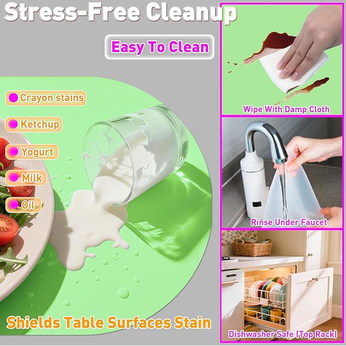 Oval Silicone Placemats Set of 4, Heat Resistant Non-Slip Waterproof Table Mats, Ultra-Thin Translucent Easy Clean Dining Mats for Home & Kids, 17"x12", Green