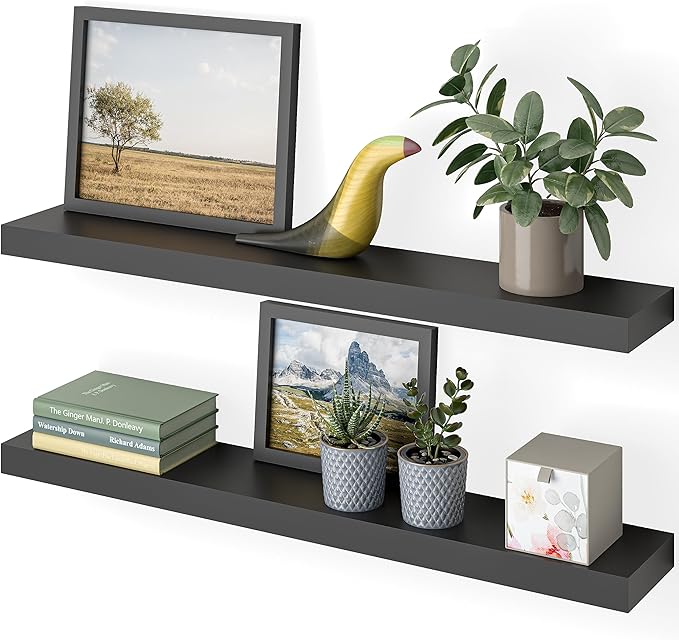 Ballucci Floating Shelves, 36" Wood Wall Shelf Set of 2, with Invisible Brackets for Bathroom, Living Room, Bedroom, Kitchen, Nursery, 6" Deep, Black