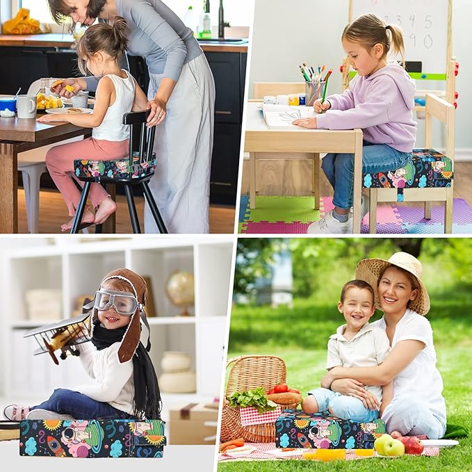 Toddler Booster Seat for Dining Table, Washable Thick Strong Support Portable Booster Chair for Toddlers Eating, Easy Cleaning Booster Seat Cushion Detachable with Adjustable Straps (Multicolour)