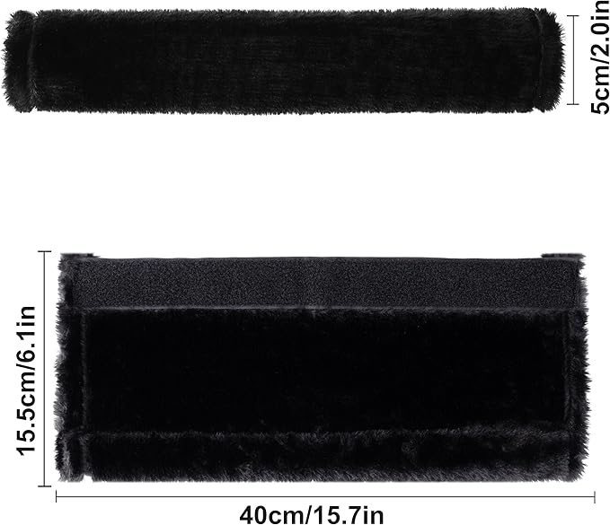 Amooca Soft Faux Fur Universal Fit Seatbelt Cover Car Truck SUV Airplane Seat Belt Shoulder Pad for Carmera Backpack Straps Neck Cushion Protector Extra Long 15.7in Black