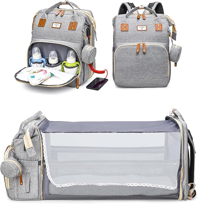 JSTPRO Diaper Bag Backpack, Large Waterproof Lightweight Diaper Bag with Changing Station, Insulated Pockets, USB Port & Stroller Straps, Travel Baby Bag for Mom and Dad, Baby Shower Gifts (Grey)