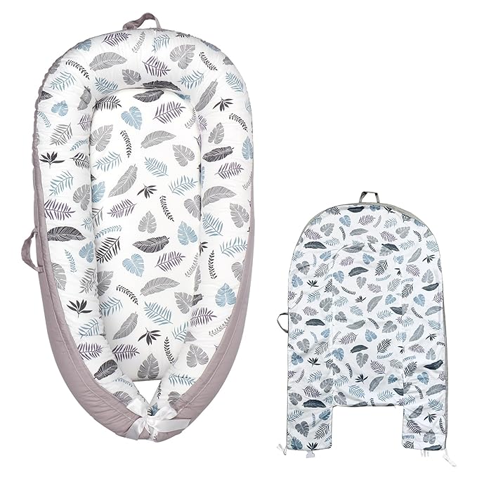 HOUSEYUAN Baby Lounger Replaceable Cover Baby Nest Backup Cover 100% Cotton Breathable Machine Washable (Gray Leaves)