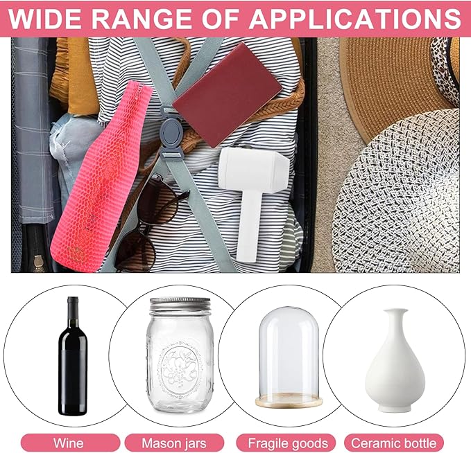 Wine Bags for Travel Honeycomb Paper, 36 Set Reusable Glass Liquor Bottle Sleeves, Proof Hardened Safety and Impact Resist for Shipping Packing Transport Pink