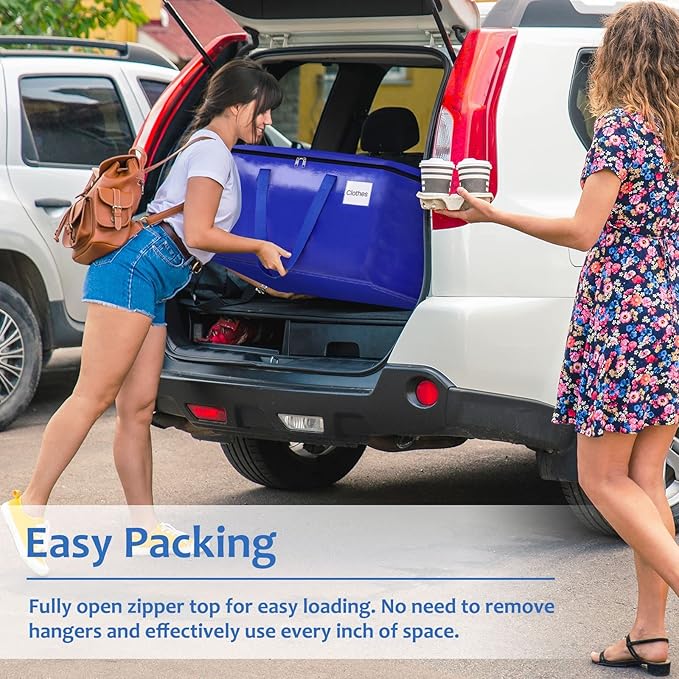 Moving Bags, Storage Bags with Sturdy Handles and Heavy Duty Zippers, Storage Totes for Space Saving, Moving & Storage, Collapsible Moving Supplies(100L, 6-Pack, Blue)