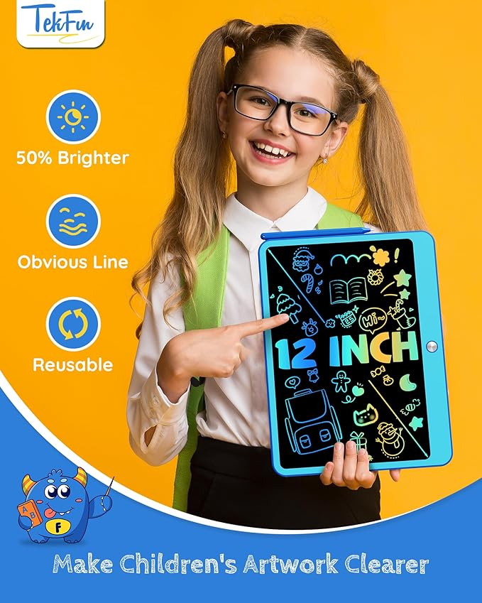 TEKFUN Kids Toys Gifts for 3+ Years Old Boys Girls Toddler, 12inch LCD Writing Tablet Erasable Drawing Tablet Writing Pads, Kids Travel Toys Boys Girls Birthday Gifts Age 3 4 5 6 7 (Blue)