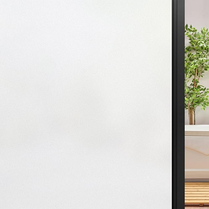 DOWELL Window Privacy Film, Frosted Glass Window Film, Static Cling Non-Adhesive Glass Clings, Sun Blocking Opaque Door Coverings, Reusable Door Sticker for Bathroom Home Office, White, 23.6" x 78.7"