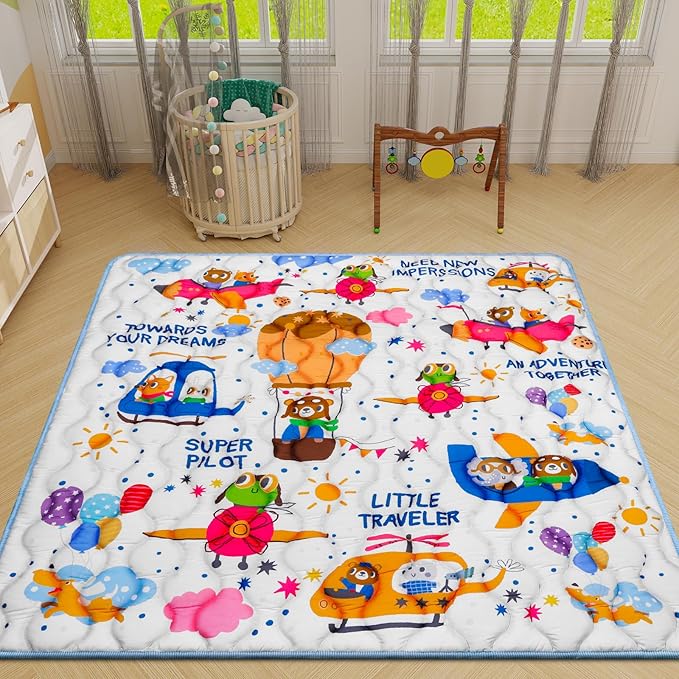 Baby Gyms Playmats for Playpen Boho Rainbow Play Mat for Playpen Playyards Thicken Soft Padding Foam Playmats for Babies (50"×50", 12- Animal Pilot)
