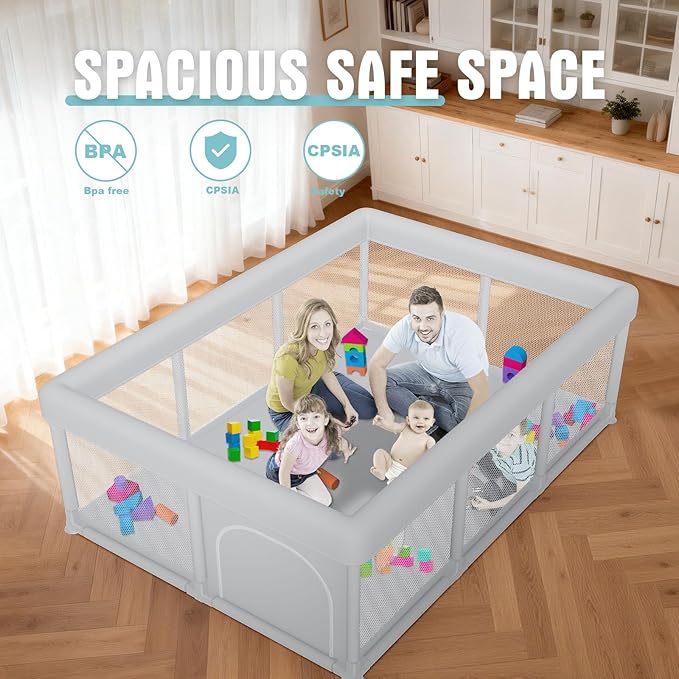 Large Baby Playpen 74x50 Inch PlayPen for Babies and Toddlers, Play Yards for Indoor & Outdoor with Zipper Gates, Breathable Mesh