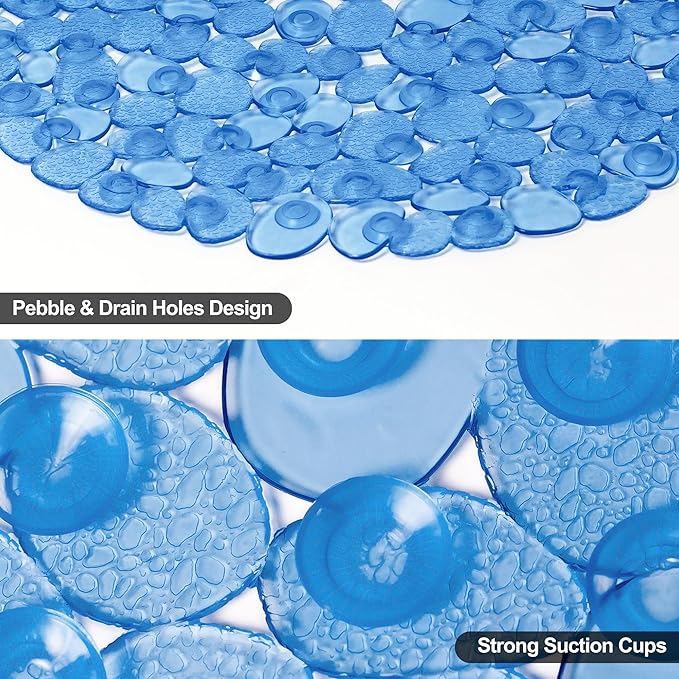 Vannokor Bathtub Mats for Bathroom 27x14 Inch, Pebble Bath Mat for Tub Feels Great on Tired Feet, Friendly Machine Washable Shower Tub Mats with 167 Big Suction Cups, Shower Mat, Bath Tub Mat, Blue