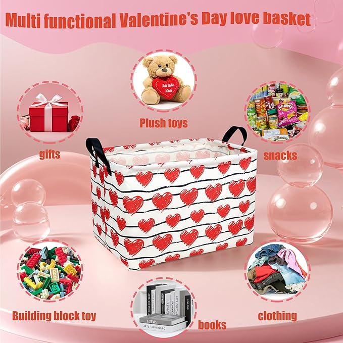 ASKETAM Valentine's Day Basket Gift for Empty Cute Heart Large Storage Bin for Kid and Baby Room Décor (Red Love)