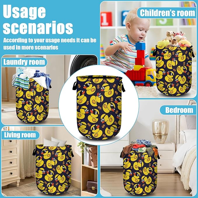 Yellow Duck Laundry Basket, Laundry Hamper Collapsible Oxford Cloth with Handle Clothes Toy Storage Bin for Bathroom Laundry Room Bedroom 15.7 X 20 Inch