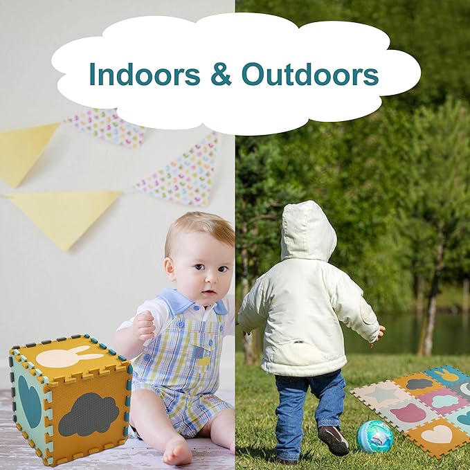 PLAY 10 Baby Play Mats for Floor, Foam Baby Play Mat, Foam Play Mats Shapes Puzzle Mat 9 Pieces