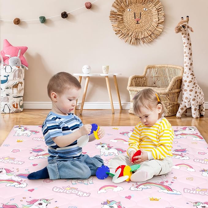 Baby Play Mat Toddler Playpen Mat 50 x 50 inch, Removable-Washable Cover,Extra Thick Foam Padding,Non-Slip Crawling Cushion for Infants, Toddlers & Babies Tummy Playing Time