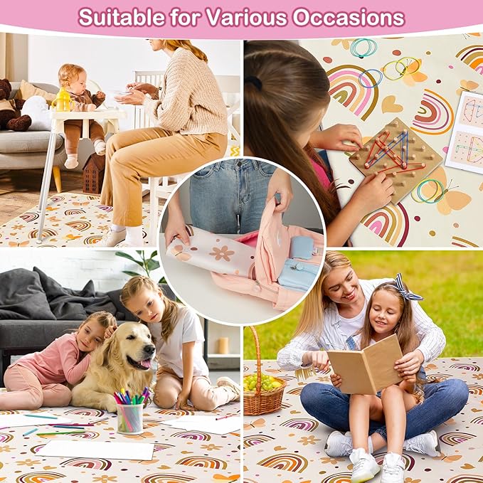 Basumee Splat Mat High Chair Mat Waterproof Baby Play Splat Mat for Under High Chair Food Catcher Highchair Mat for Floor Non Slip Bottom, Brown Rainbow, 60x60 Inches