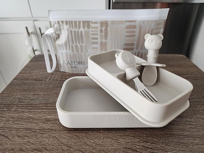 KATORI KIDS Suction Plate for Baby To Go | 5pc Travel Silicone Baby Plate Feeding Set with Travel Bag | Toddler Plate | Baby Travel Essential | Baby Bowl | Platos para Bebes (Boho Creme)