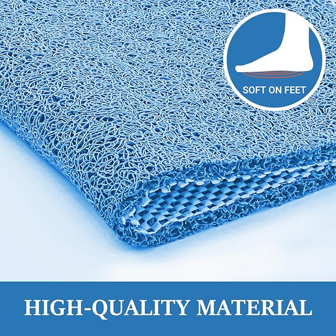 LuxStep Shower Mat Bathtub Mat,24x36 inch, Non-Slip Bath Mat with Drain, Quick Drying PVC Loofah Bathmat for Tub,Shower,Bathroom,Lake Blue