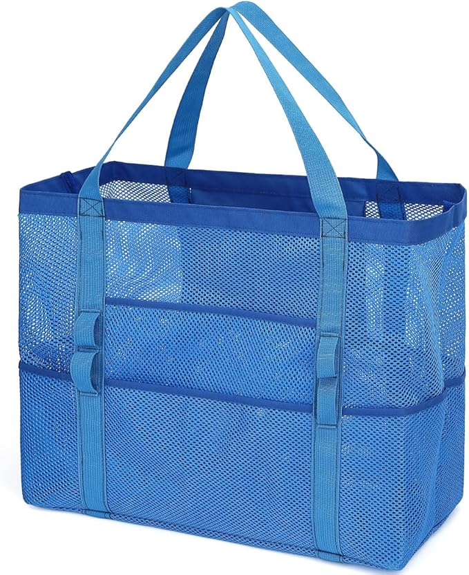 Mesh Beach Bag, Large Beach Tote with Zipper Pocket for Family Pool Bag for Toys & Vacation Essentials