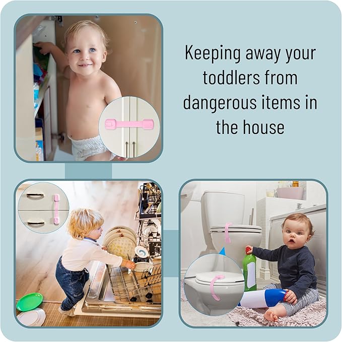 Bates- Child Safety Strap Locks, 6 Pack, Pink, Baby Cabinet Locks
