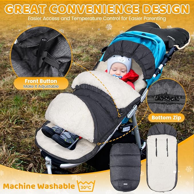 Orzbow Universal Stroller Footmuff, Winter Baby Stroller Bunting Bag, Warm Berber Fleece Stroller Sleeping Bag for Cold Weather, Waterproof & Windproof, Baby Winter Must Have, Dark Grey