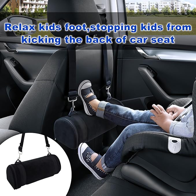 kalnweis Car Seat Foot Rest,Car Seat Foot Rest for Kids-Booster Seat Foot Rest-Convenient Car Accessories for Kids - Supportive Car Seat Pillow for Toddlers - Long Adjustable Strap (Black)
