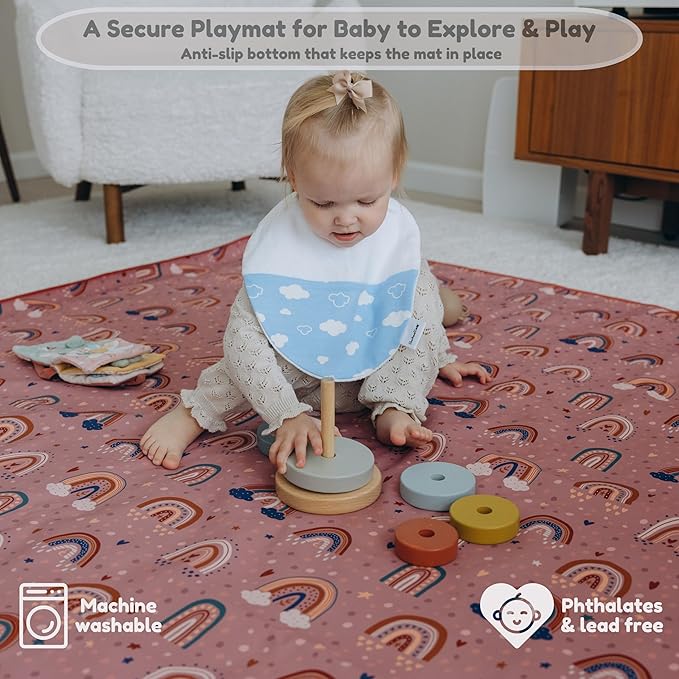 55"x55"Jumbo Thick 4-Layer Baby Splat Mat for Under High Chair, Large Heavy Duty Waterproof Spill Mat, Washable, Extra Anti-Slip Floor Protector for Arts,Crafts,Mess Mat