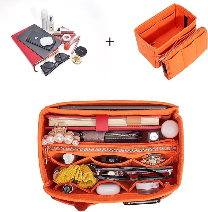 Vercord Felt Organizer Insert For Purse Handbag Tote Bag In Bag Inside Shaper Divider Neo Orange Small